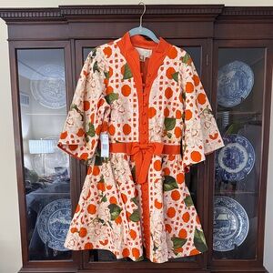 Orange Floral Lace Overlay Belted Dress Jacket